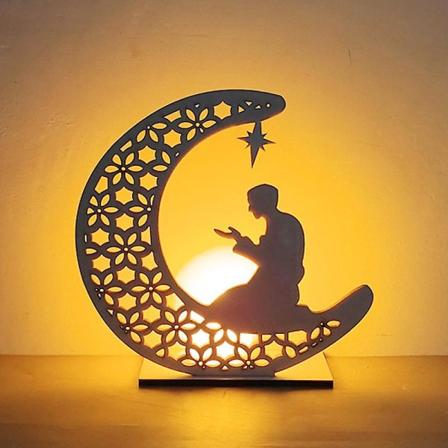 Eid-dekorasjoner, Ramadan-tremåne-moské LED-nattlys, Ramadan-dekorasjoner for hjemmet, bordlampepynt G