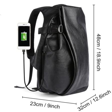 Ryggsäck för män USB Laddning Resebärbar dator Ryggsäckar Svart 16 tums läder Skolväska Man Vintage Vattentät Stöldskydd ryggsäckar Backpack Leather