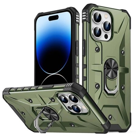 iPhone 14 Pro Max Cover Ringholder Armor - Army Grøn