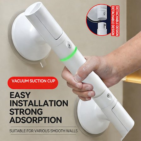 Badrumsräcken, säkerhetshandtag för äldre personer i toaletter, halkfria handtag för hemmabruk och borr-fria sugkoppshandtag för toaletter.