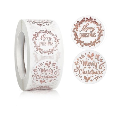 God Jul-klistermärken 1 rulle med 500 st Roséguld