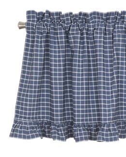 Gardinkappe rutete med volang Blå - Linea