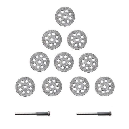 10 stk diamantskiver Diamantkuttematerialer 22 mm + 2 x Karbonstålskjær Fræsekuttere Ideelt for kutting av edelstener, glass, keramikk, porselen