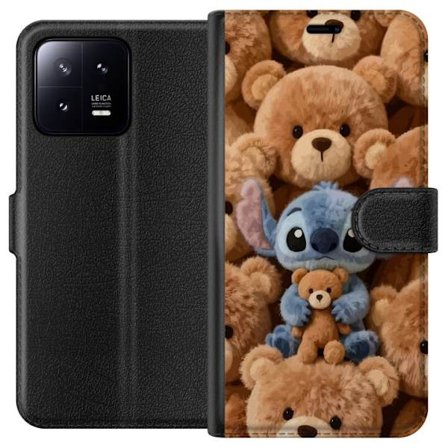 Kompatibelt Lommeboketui til Xiaomi 13 Stitch omgitt av brune teddybjørner med en liten teddybjørn i fanget i en søt og koselig kawaii-design