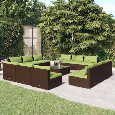 Vidaxl Loungegrupp För Trädgården M. Dynor 13 Delar Konstrotting Brun
