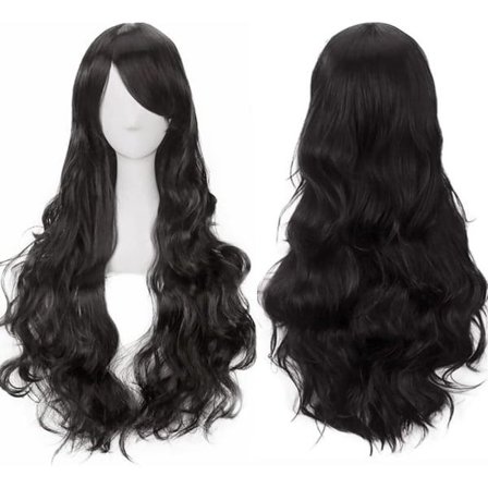 80 cm sort cosplay krøllet paryk kvinder, lang vægtet syntetisk hår Cosp