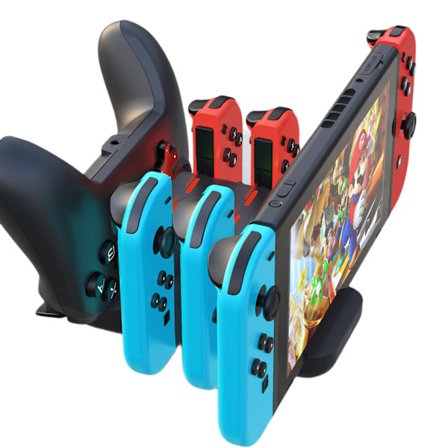 Opgraderet controller-oplader-dokstation til Nintendo Switch-controller og Joy-con, 6-i-1-opladningsstativ til Switch