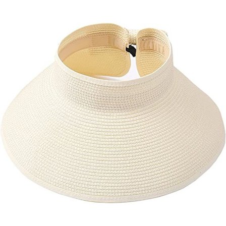 Dam sommarhatt med hopfällbar bred brätte solskärm - mjölkvit