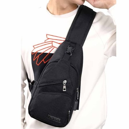 Axelväska Herr Crossbody Väska Powerbank Uttag – Svart—pa