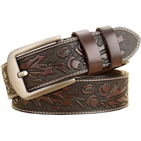 Svart skinnbelte for menn med trykk