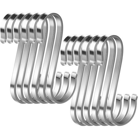 12-pack S-krokar Rostfritt stål S-formade krokar Kraftiga metallkrokar för köksredskap Kontor Badrum Garderob Verkstad