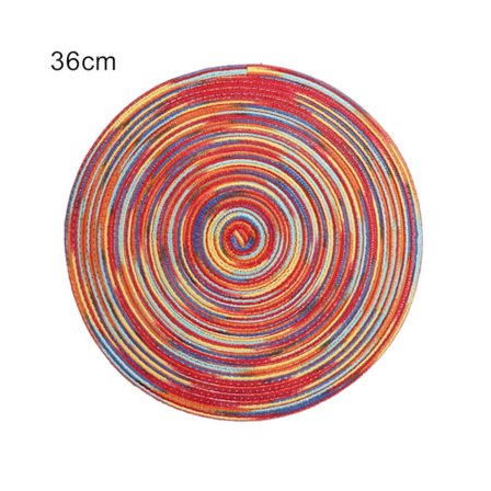Flerfärgad rundformad satinfärgad bomullsgarn Vävd bordstablett Underlägg Heminredning-Röd 36cm unikt värde