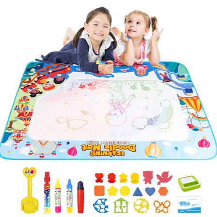 Vandmalingsmåtte 120 x 90 cm - Legetøj Børn 2 til 6 År - Vand Magisk Skifer med Tegneblok & 4 Penne