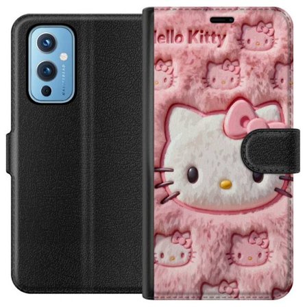 Yhteensopiva Lompakkokotelo OnePlus 9 Hello Kitty vaaleanpunainen pörröinen tausta, jossa on ikoninen kasvot ja kawaii-esteettisyys