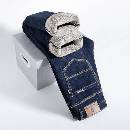 Termojeans for menn, tykke fløyelsdenimbukser, varme fleeceforede jeansbukser