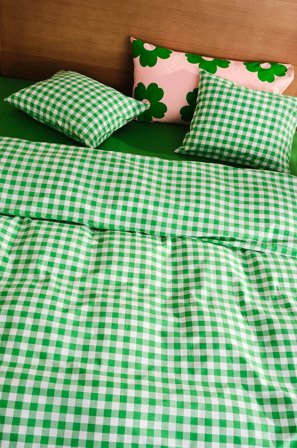 Jotex - Dynetrekksett Dobbeltseng Økologisk Limegrønn/naturhvit - LAUREN - Kjøp Dobbeltseng hos Jotex