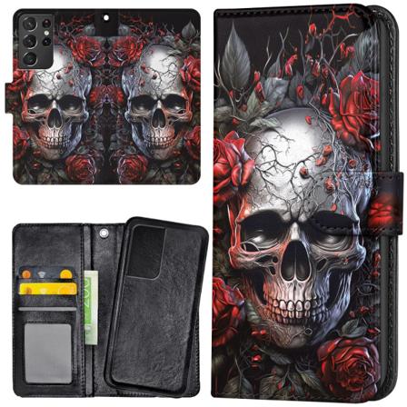 Samsung Galaxy S21 Ultra - Lommebok Deksel Skull Roses