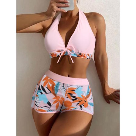 Hög midja Boxer Tie Print olid Bikini et pink