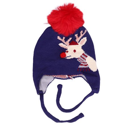 Baby Stickad Mössa Dubbla Lager Mjuk Bekväm Tecknad Hjort Stil Söt Varm Mössa