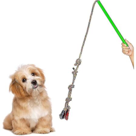 Flirt Pole uforgjengelig hundetreningsleke, interaktiv hundeleke med justerbar 3-knuter 67 tommers tau