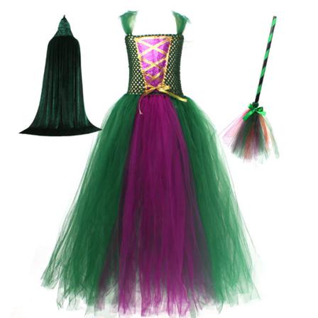 Flickor Häxa Halloween Kostym Prinsessan Klänning Green L