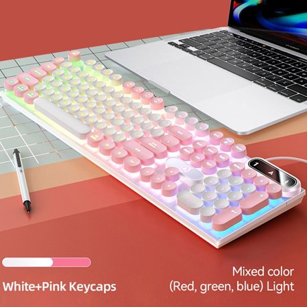 Retro Punk pyöreät näppäinhatut pelinäppäimistö langallinen RGB-taustavalaistu näppäimistö USB-taustavalaistu 104 näppäimen näppäimistö