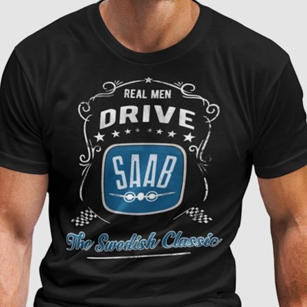 Saab T-shirt svart vintage stil Real men drive saab t-tröja