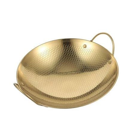 Gryde med dobbelt håndtag, wok-design, rustfrit stål wok med non-stick glat overflade og honeycomb-tekstur, holdbart køkkengrej til