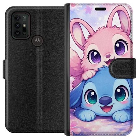 Kompatibel Tegnebogsetui til Motorola Motorola Moto G30 Sød kawaii illustration med pink og blå fantasidyr, store øjne og bløde farver perfekt til