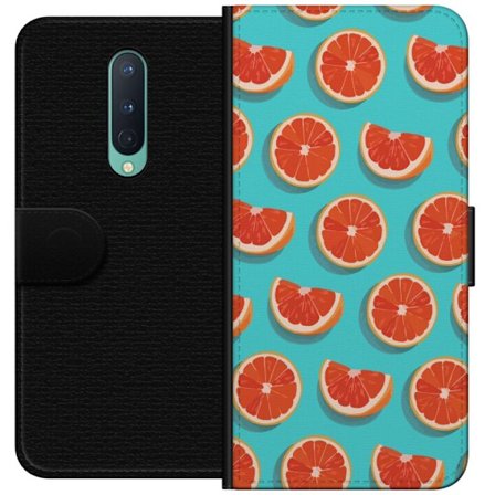 Kompatibelt Lommeboketui til OnePlus 8 Illustrert mønster med gjentatte grapefrukt skiver mot en turkis bakgrunn