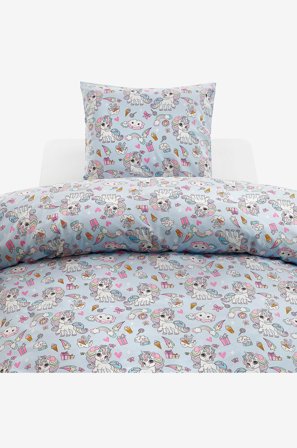 Borganäs of Sweden - Påslakan Set Enhörning - Blå - Påslakanset - 150X210 - Från Homeroom