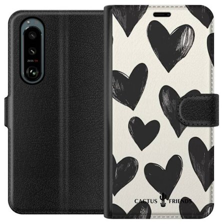 Kompatibel Tegnebogsetui til Sony Sony Xperia 5 III Cactus and Friends - Bold Black Love Pattern