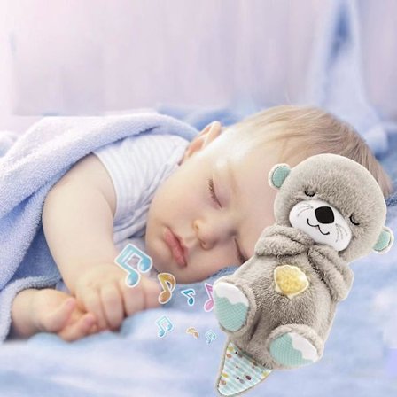 Slumber Otter med hjerteslag musiklys, Otter bamse med vejrtrækningsøvelser og musik(Blå)
