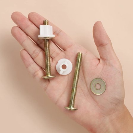 2 Set Toalettsitsskruvar och Bultar, med Plastmuttrar och Metallbrickor Toalettbultsats för Ersättning av Toalettstolsgångjärn med Toppmontering