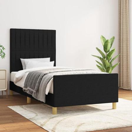 Vidaxl Sängram Med Huvudgavel Svart 90x200 Cm Tyg Svart