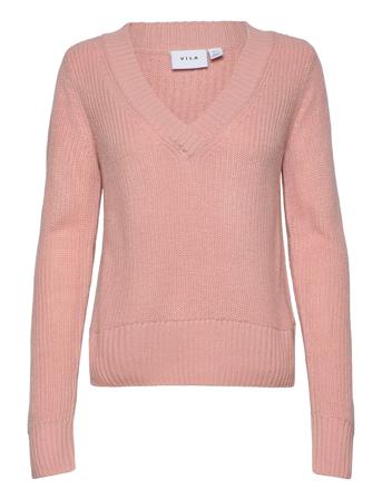 Vilou V-Neck L/S Knit Top/Vol Pullover Rosa Vila