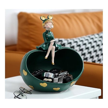 Makeup Desktop Smykkeskrin Harpiks Ornament Bakke Indgangsnøgle Opbevaring Grøn