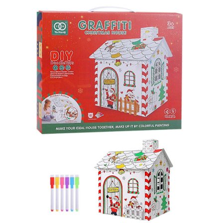 Sammenleggbart Fargelegg Ditt Eget Pepperkakehus i Papp, Stort Julelekestue for Barn Kunst & Håndverk, Dekorer & Tilpass et Papp [HK]