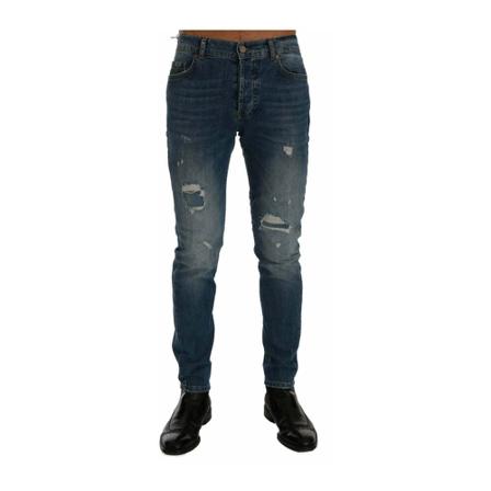 Frankie Morello, Torn Dunfermile Slim Fit Jeans Blauw, Heren, Maat:W34