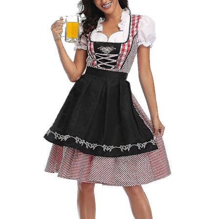 Oktoberfest-asu naisille, aikuisten Dirndl, saksalainen perinteinen baijerilainen olutkarnevaali Fraulein Cosplay Neito Mekko Musta{AZC}