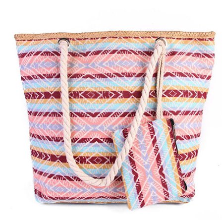 Ekstra stor strandtaske til damer, måler 45×33×14 cm, picnictaske, sammenfoldelig, med lynlås og ekstra lommer.