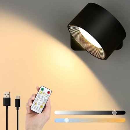 LED vegglampe med magnetkule 360°, fjernkontroll, leselampe, 3 fargetemperaturer, moderne innendørsbelysning