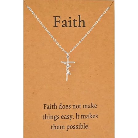 Dam Korshalsband - 45 cm Rostfritt Stål med Kristall & Meddelandekort - Kristen Smyckesgåva till Mamma/Syster/Vänner