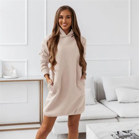 Casual Enkel Hood Dress Kvinnor Kort Långärmad Lös Outfit