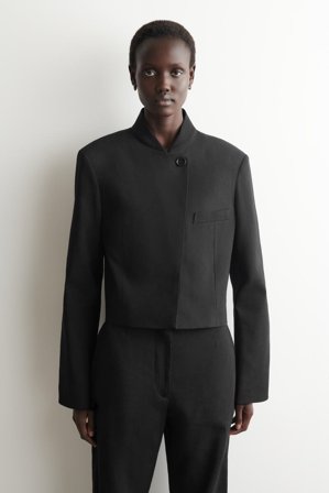 COS Women's Cropped Structured Linen Blazer in Black