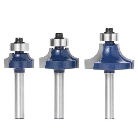 3-pack rundade kantfräsar med 1/4" skaft för träbearbetning