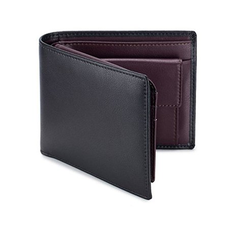 Italiensk läderplånbok för män med dubbelvikt clamshell kan rymma myntsektion svart
