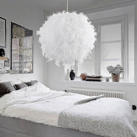 Hvit Fjær Taklampeskjerm Pendel Ikke-elektrisk Skjerm Reduserende Ring Pendellampe - 30cm