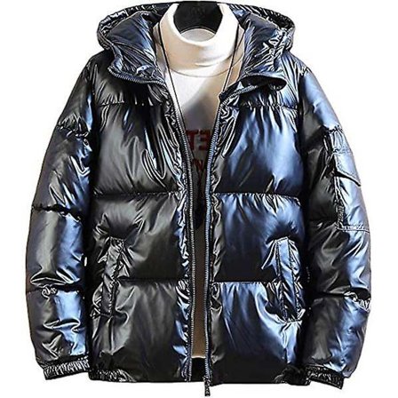 Herre Casual Hætte Fuld Lynlås Metallisk Skinnende Kort Dunjakke