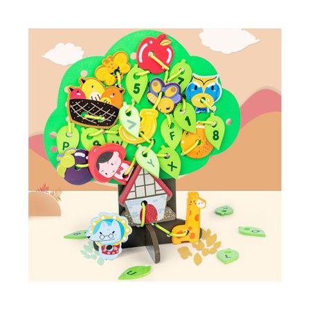 Sy spel - Sött utseende - Leksak för barn - Trä - DIY - Djur - Fruktträd - Träpärlor - Spel för barn